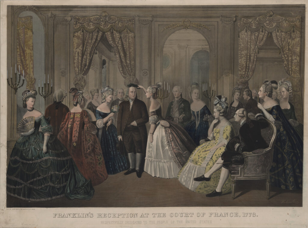 A depiction of Franklin’s Reception at the Court of France in 1778, by Anton Hohenstein