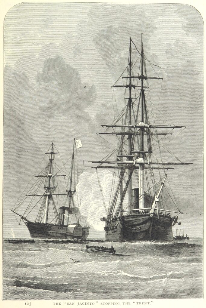 Engraving of the San Jacinto intercepting the Trent.
