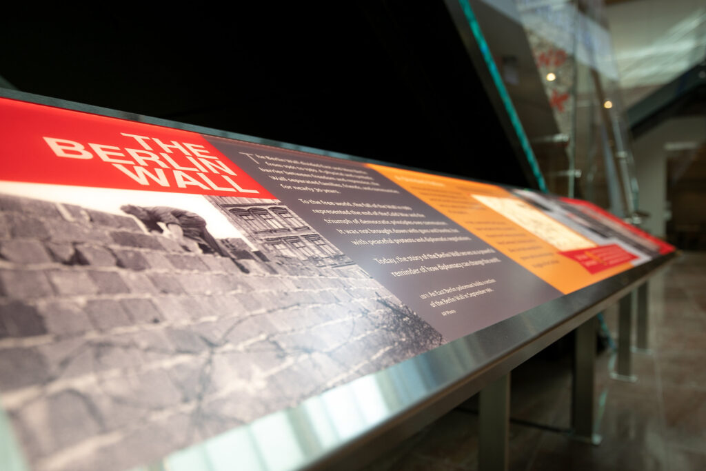 An up-close view of one of the panels in the Berlin Wall exhibit.