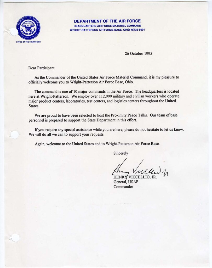 A letter welcoming Ambassador Hill to the meeting