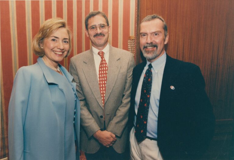 Buss and Larson with First Lady Hillary Rodham Clinton on her visit to Embassy Tallinn, circa summer 1996