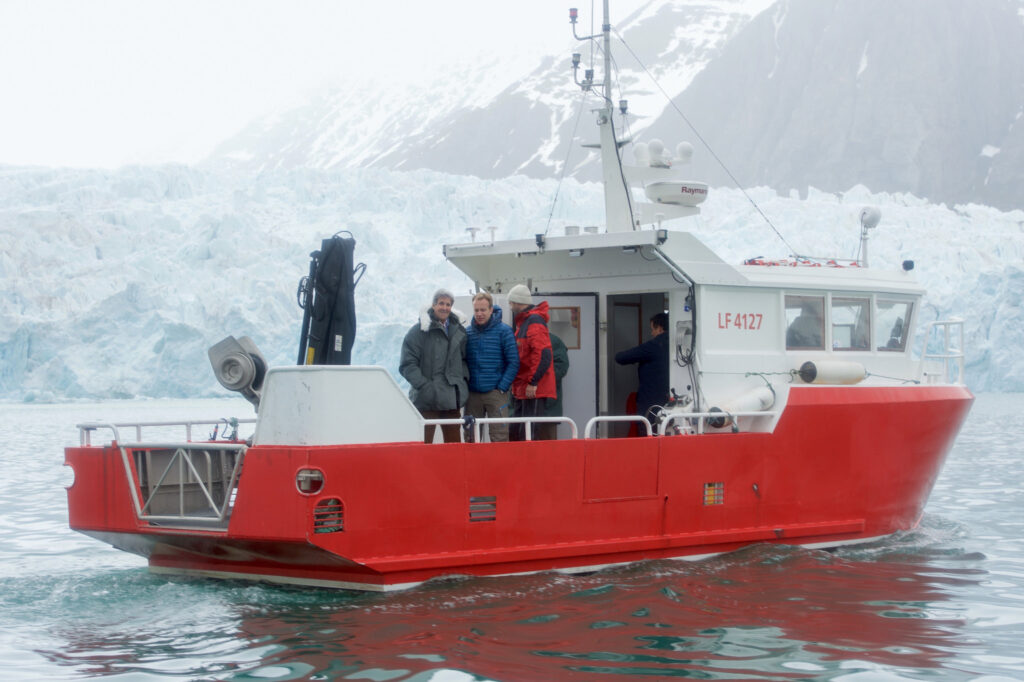 A ship floating in the Arctic