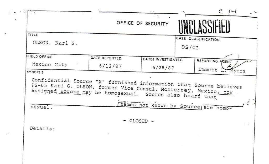 Cover page of the Investigation report of Karl Olson in 1987.