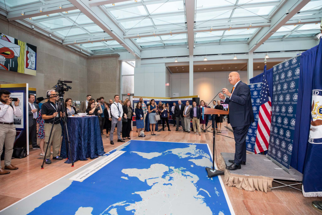 Cal Ripken Jr. gives remarks in the National Museum of American Diplomacy pavilion.