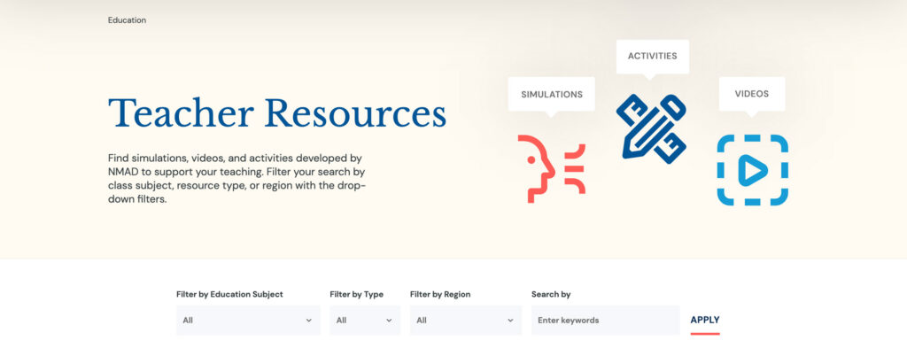 Screenshot of the Teacher Resources page