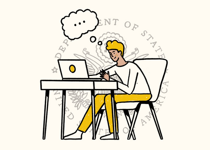 Ilustración de una persona sentada en un escritorio