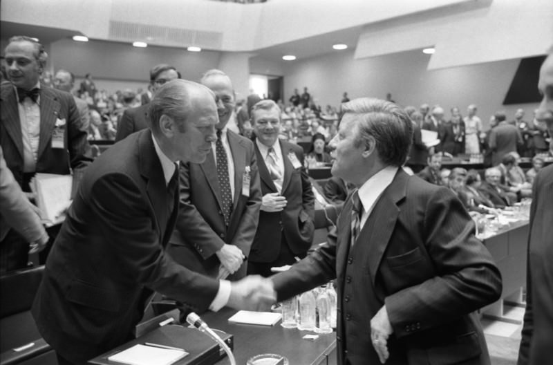 President Ford with German Chancellor Helmut Schmidt at the Conference on Security and Cooperation in Europe on July 3, 1975. 