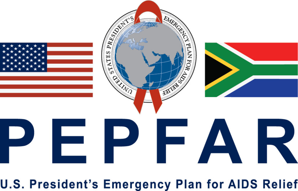 logo for PEPFAR with the US and South African flags that says "U.S. President's Emergency Plan for AIDS Relief