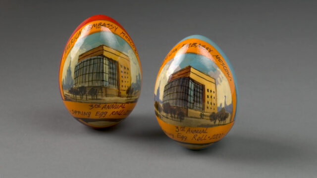 Two souvenir painted eggs