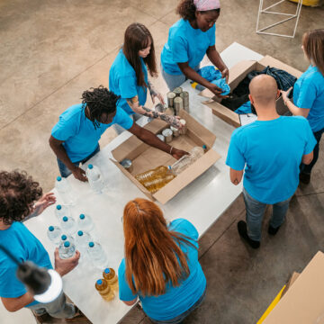 NGO workers organizing supplies