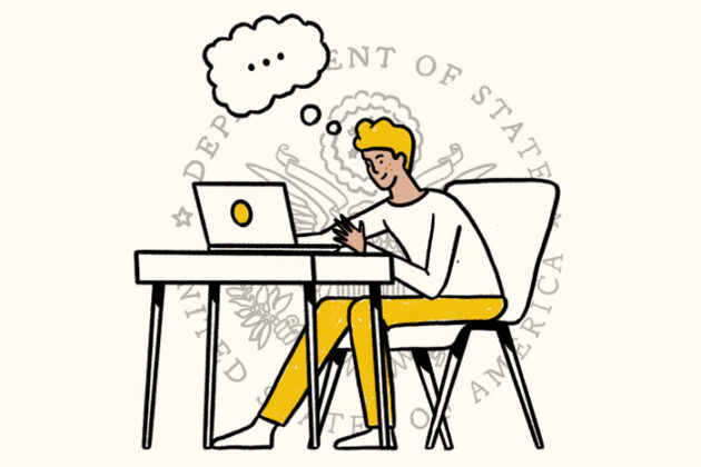 Illustration of a person sitting at a desk