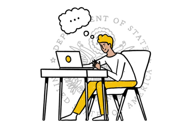 graphic of a person sitting at a desk