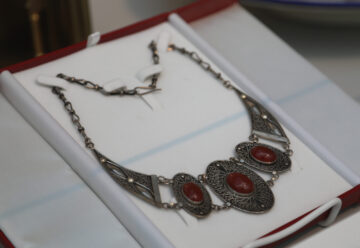 A traditional Moroccan silver necklace with red stones