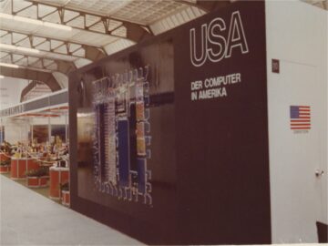 Through an active exhibition program, the U.S. Information Agency circulated many shows in Soviet bloc countries to inform people about American life, economy and culture. As part of the U.S. Embassy East Berlin's public diplomacy, this exhibition on U.S. computers reached thousands of visitors from behind the Iron Curtain.