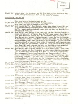 The words reproduced in the image here are from the surveillance file on U.S. diplomat G. Jonathan Greenwald, East Berlin, compiled by the Stasi, or East German secret police.