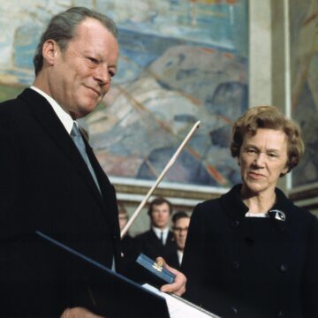 This photo of West German Chancellor Willy Brandt accepting the Nobel Peace Prize in 1971 reflected the high esteem that Brandon Grove, Jr., accorded the German leader.