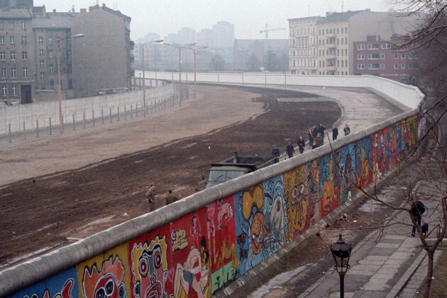 aerial view of the berlin wall with graffitti