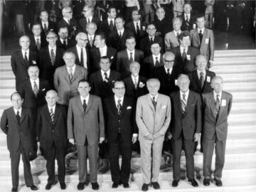 Thirty-four of the foreign ministers who negotiated the Helsinki Accords gathered in this joint 1973 photo in Finland.