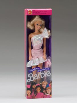 “Friendship Barbie” was sold only in Berlin and East Germany. The words on the back of the box read, “Barbie welcomes friends from all over the world.”