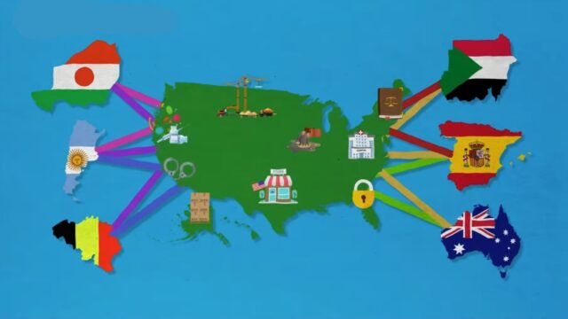 map of US with items US gets from other countries