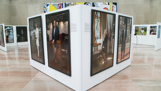 Photo of the Faces of Diplomacy preview exhibit in the pavilion
