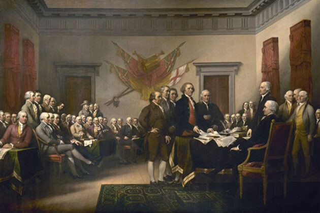 John Trumbull’s 1817 painting of the signing of the Declaration of Independence hangs in the U.S. Capitol’s Rotunda.