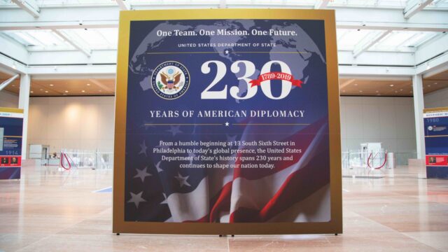 Exhibit poster with 230th anniversary text