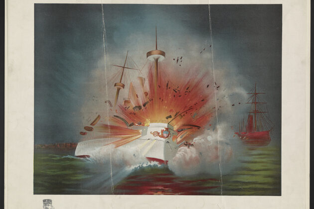 Painting depicting the explosion of The Maine battleship.