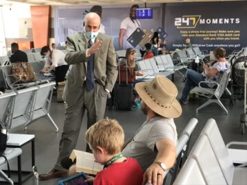 A Boeing 787-800 operated by Ethiopian Airlines departed on Friday April 24, 2020 from the Kamuzu International Airport (KIA) in Lilongwe with 74 American citizens. The flight was the first of its kind in Malawi since airspace closed on April 1. Ambassador Robert Scott greeted passengers. Photo courtesy of U.S. Embassy Lilongwe, Malawi