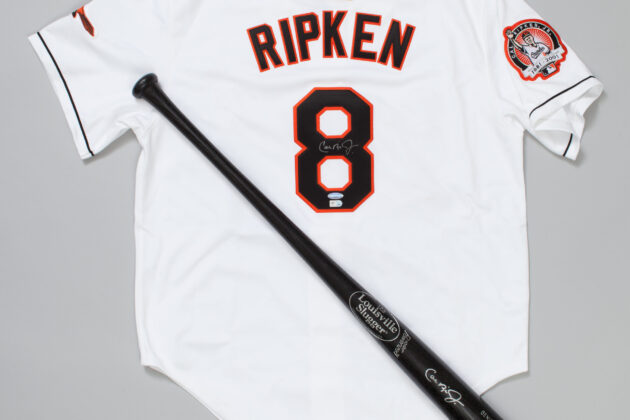 Cal Ripken's jersey with a baseball bat in front