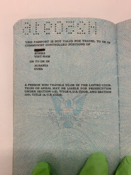 The inside page of Connie Sweeris's passport