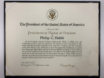 Philip Habib's Presidential Medal of Freedom Certificate